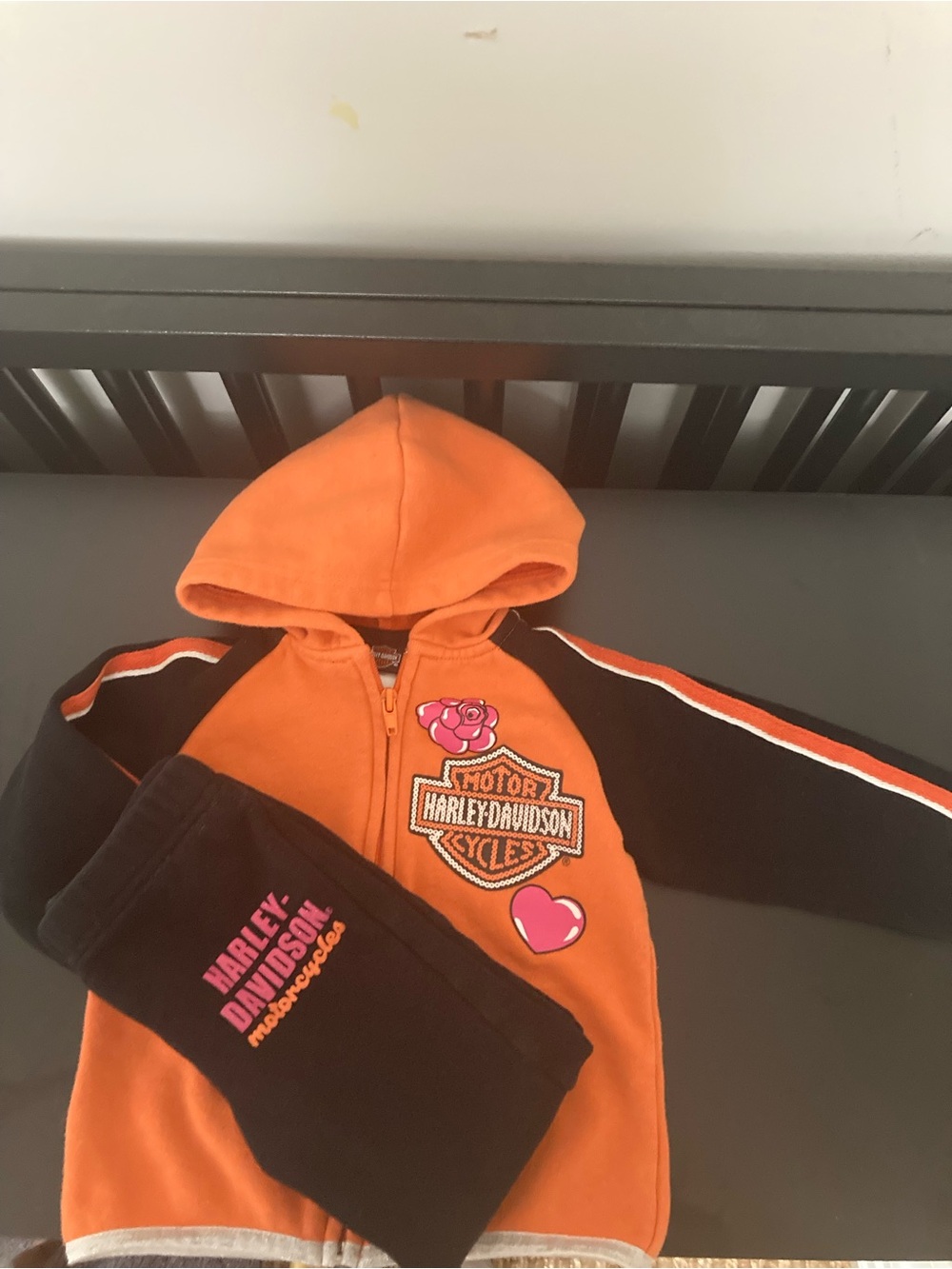 Harley-Davidson Kids Orange & Black Zip Hoodie w/Matching Pants 2Pc set